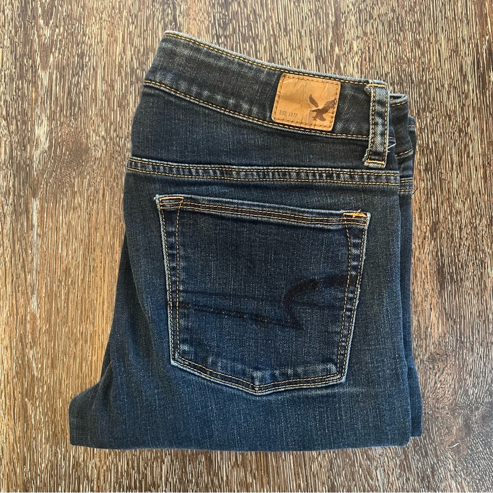 American Eagle Women’s Size 8 Long Skinny Kick Denim Blue Jeans
